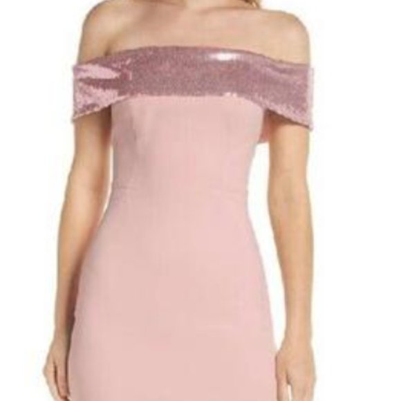 Eliza J Off The Shoulder Sequin Foldover Sheath Blush Pink Size 4 - Picture 3 of 4